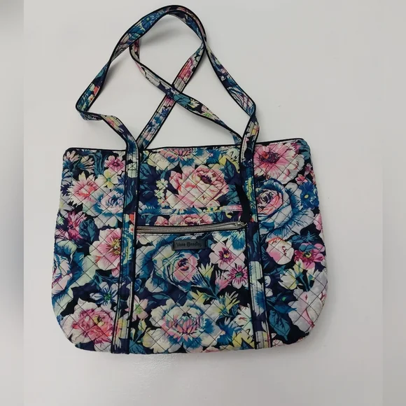 Vera Bradley Small VERA TOTE in Garden Grove Top zip bag w/ front pockets - Picture 4 of 6